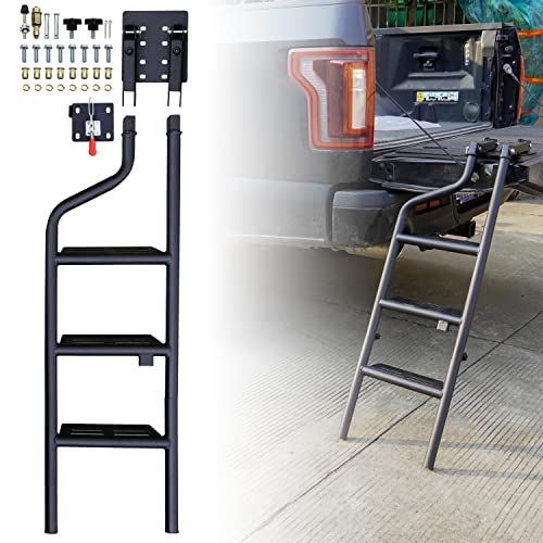 LDETXY Foldable Pickup Truck Tailgate Ladder, Heavy Duty 45" Folding Tailgate Step Ladder with Lock Device Tailgate Ladder for Pickup Truck Universal Accessories Easy Install
