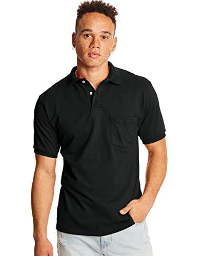 Hanes Men's Short-Sleeve Jersey Pocket Polo (Pack of 2), Black, XX-Large