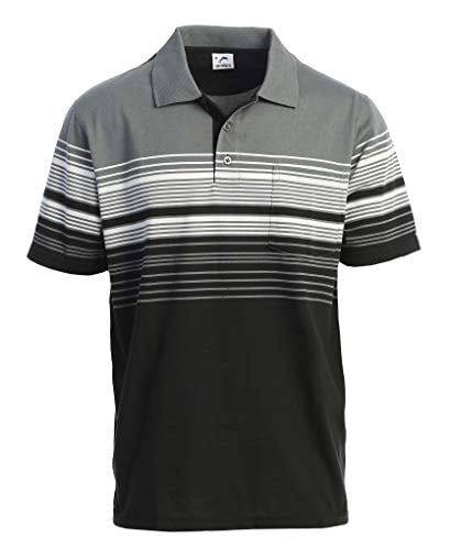 Gioberti Mens Slim Fit Striped Polo Shirt with Pocket, Charcoal A, Large