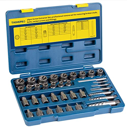 THINKPRO 36Pcs Screw & Bolt Extractor Set, 2-in-1 Multi-Spline Lug nut Remover, Easy out Stripped Screw Removal Tool Kit for Damaged, Frozen, Studs, Rusted, Rounded-Off Bolts, Nuts