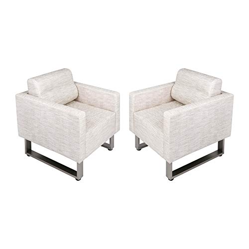 LUCKYERMORE Set of 2 Large Guest Club Chairs for Studio Office Reception Couch, Lounge Accent Chairs Soft Leather Side Arm Chair Sofa for Bedroom Living Room, White