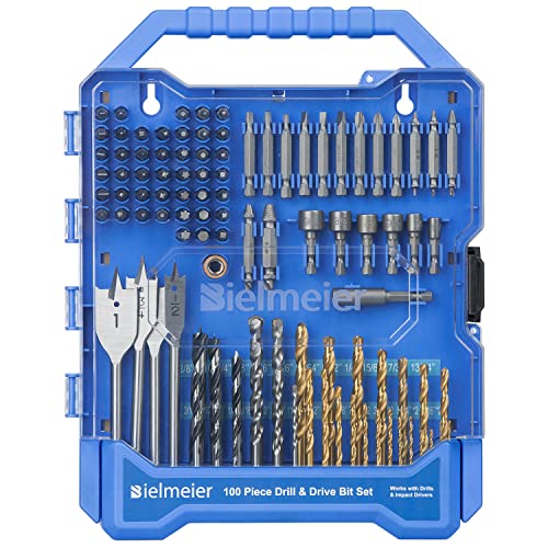 Bielmeier Drill Sets Combo Kit 100-Piece Accessories, suitable for Drill and Impact Driver,Tool Kit with Drill including Wood Drill Set,Screwdriver Bits,Nut Driver,Double-end Screw Remover,etc