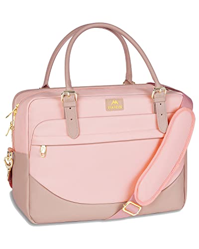 Laptop Bag for Women, 15.6 inch Computer Briefcase Sleeve Case, Large Water-resistant Cute Messenger Work Tote Bible Bag with Crossbody Shoulder Strap Gift for Office Travel Business College, Pink