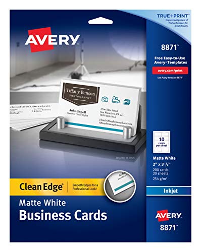 Avery Printable Business Cards, Inkjet Printers, 200 Cards, 2 x 3.5, Clean Edge, Heavyweight (8871)