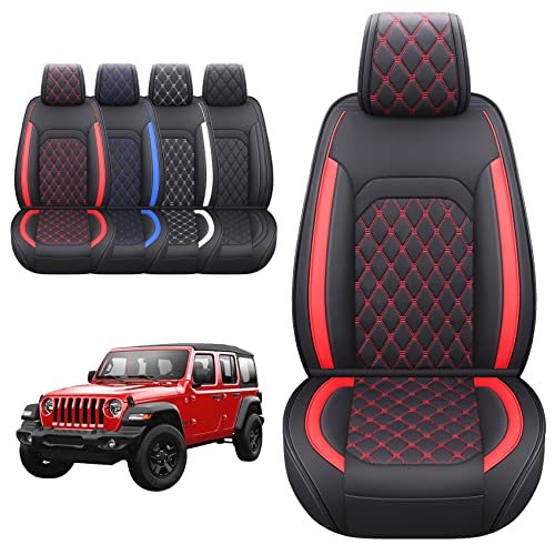 Aierxuan Jeep Wrangler JK JL Front Seat Covers Custom Fit 2/4 Door 2007-2023 Unlimited X Rubicon 392 Sahara Willys Sport High Altitude Truck Pickup Waterproof Leather(2 PCS Front/Black-R)