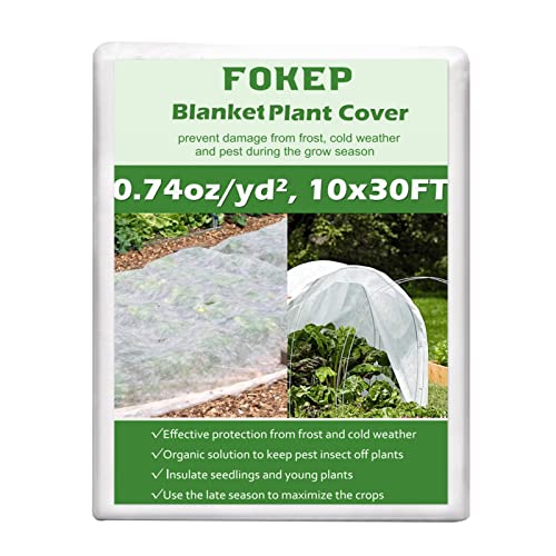 FOKEP 10Ft x 30Ft Plant Covers Freeze Protection, Reusable Frost Cover Plants Blanket for Winter, Floating Row Fabric Cover for Vegetables, Insect Protection, Sunscreen, Season Extension