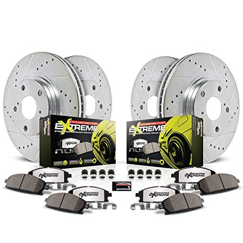 Power Stop K2853-26 Front and Rear Z26 Carbon Fiber Brake Pads with Drilled & Slotted Brake Rotors Kit [Dual Piston Model]