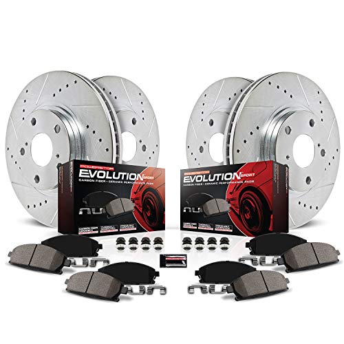 Power Stop Front and Rear K5955 Carbon-Fiber Ceramic Brake Pad and Drilled and Slotted Rotor Z23 Daily Driver Kit
