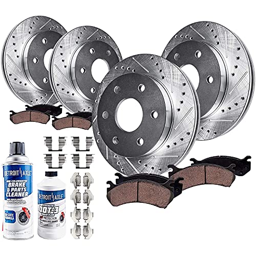 Detroit Axle - Front & Rear Drilled Slotted Rotors Ceramic Brake Pads Replacement for Silverado Sierra 1500 Tahoe Yukon Escalade - 10pc Set