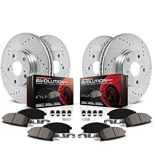 Power Stop K1544 Front and Rear Z23 Carbon Fiber Brake Pads with Drilled & Slotted Brake Rotors Kit