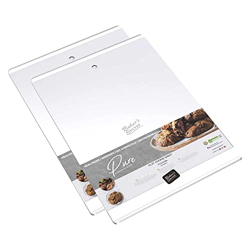 Baker's Secret 2x Large Flat Cookie Sheet 18" x 14" Aluminum Flat Baking Sheet Commercial Grade Extra Thick -2.7mm- Flat Cookie Sheet Half Sheet with hanging hole - Natural Aluminum Collection