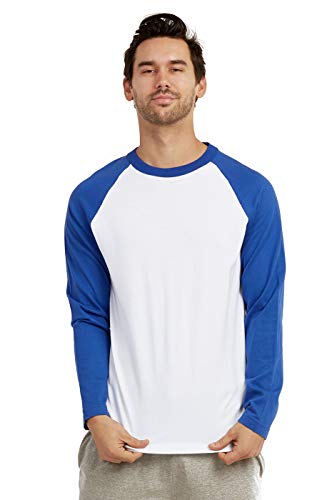 Men's Full Length Sleeve Raglan Cotton Baseball Tee Shirt (L, Royal Blue/White)