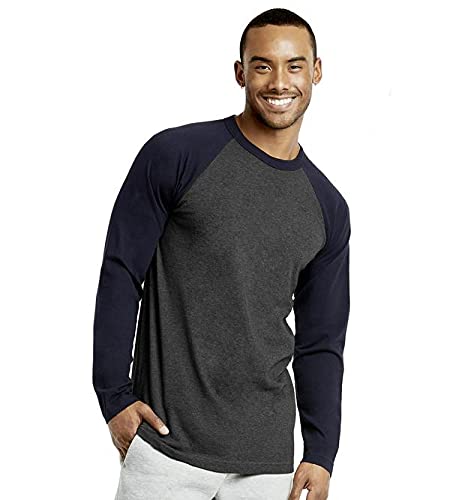 TOP PRO Men's Full Length Sleeve Casual Raglan Cotton Baseball Tee Shirt (L, Navy/Charcoal)