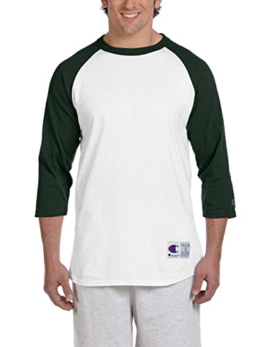 Champion Men's Raglan Baseball T-Shirt, White/Dark Green, Large
