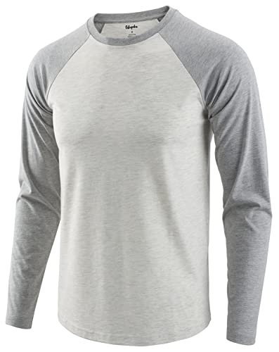 Estepoba Men's Slim Fit Long Raglan Sleeve Active Workout Running Hiking Baseball Tee Shirts H.Oatmeal/H.Gray L