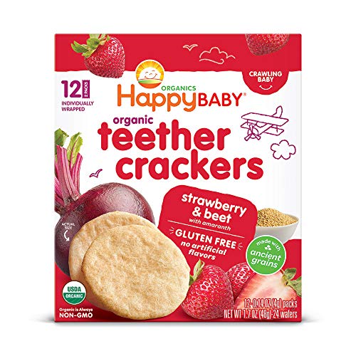 Happy Baby Organics Organic Teether Crackers Gluten Free Strawberry & Beet with Amaranth, 0.14 Oz,12 Count (Pack of 6)