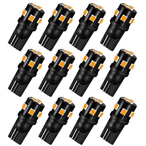 AUXLIGHT 194 168 2825 T10 LED Interior Light Bulbs Amber Yellow, Super Bright Replacement for Dome Map Door Trunk Courtesy License Plate Sidemarker Parking RV Camper Lights (Pack of 12)