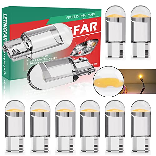 194 LED Bulb Amber Pack of 10, T10 led bulb, 168 2825 W5W T10 Wedge COB LED Replacement Bulbs Error Free for Car Dome Map Door Courtesy License Plate Lights