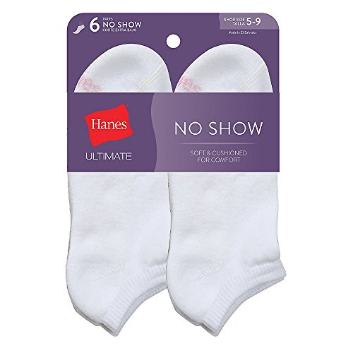 Hanes Women`s Ultimate 6-Pack No-Show Socks, UC106, 5-9, White