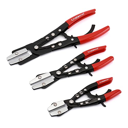 CASOMAN 3PC Hose Pincher Pliers Set, Locking Ratcheting Hose Pinch Off Pliers for Automotive Hose Lines, Radiator Lines, Fuel Lines, Coolant Lines