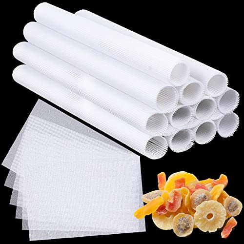 16 Pieces Silicone Dehydrator Sheets Non Stick Silicone Non-stick Food Fruit Dehydrator Mats Reusable Steamer Mesh Mat for Food Dehydrator Machine, Square (14 x 21 Inch)