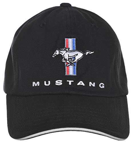 Checkered Flag Men's Ford Mustang Cap Tri-Bar Pony Logo Adjustable Black Hat
