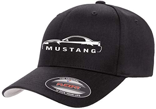 1999-04 Ford Mustang Hardtop Classic Outline Design Flexfit 6277 Athletic Baseball Fitted Hat Cap Black L/XL