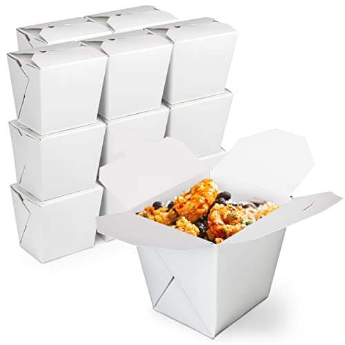 Fit Meal Prep [50 Pack] 16 oz 4 x 3 Rectangle Paper Take Out Food Containers, Plain White Half Quart Chinese Asian To Go Boxes
