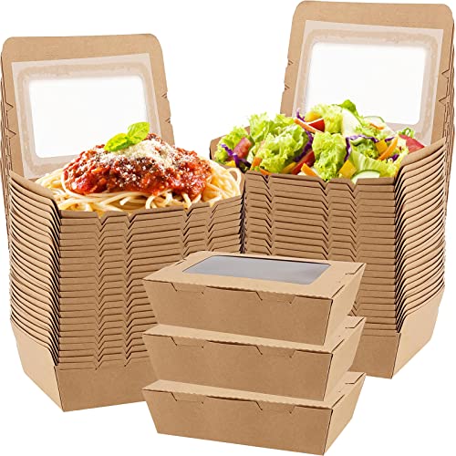 Cezoyx 50 Pack Take Out Food Containers with Window, 40 Oz Disposable Brown Paper Food To Go Box Kraft Lunch Meal Food Boxes for Restaurant, Catering, Party, Concession Stand, Picnic