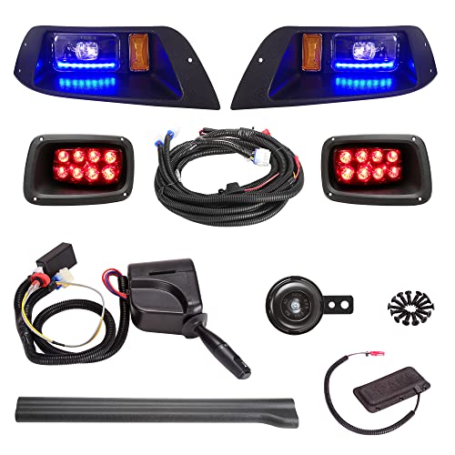 10L0L Golf Cart Deluxe LED Headlight Taillight Light Kit for EZGO TXT, RGB Daytime Running Light Low High Beam Turn Signal Brake Pad Hazard Light Function