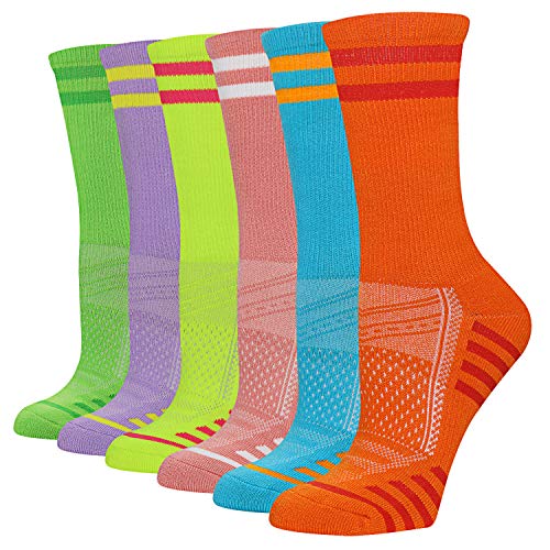 FUNDENCY Women's Athletic Crew Socks 6 Pack, Running Breathable Cushion Socks with Arch Support