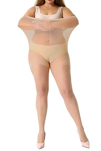 MANZI Women's Natural Nude Pantyhose Plus Size Control Top Ultra-Soft Sheer Tights 2 Pairs 3XL