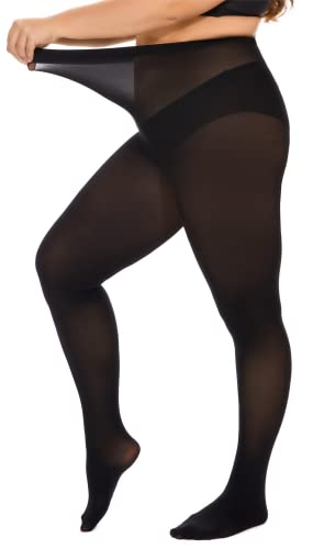 DUCMODA Women's Oversize Plus Size High Waist Tights Microfiber Soft Sheer Pantyhose-Black-XL