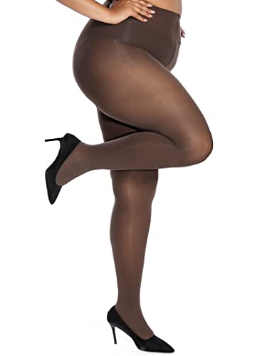 HONENNA Queen Plus Size Tights, 20+ Colors Women's Curves Semi Opaque Stockings Nylons Pantyhose 1X 2X 3X 4X 5X 6X, 1-6 Pairs (1 Pair-Coffee 1X-2X)