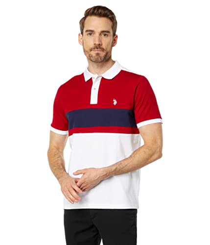 U.S. Polo Assn. Jersey Three-Color Color-Block Knit Shirt Engine Red MD