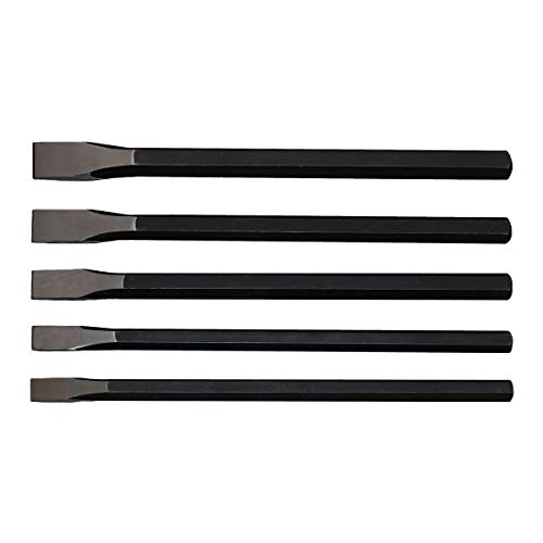 Grip 5 pc 12" XL Heavy Duty Chisel Set - Sizes Include: 1/2 x 12, 5/8 x 12, 3/4 x 12, 7/8 x 12, 1 x 12 - Roll Up Pouch - Carbon Steel - Home, Garage, Workshop