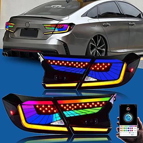 UQZ LED Tail Lights for Honda Accord, RGB Tail Lights Assembly Compatible with Honda 10th Gen 2018 2019 2020 2021 2022, Plug&Play, Rear Lamp Replacement Accessory (1 Pair, Customized Color)