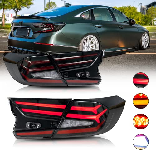 New Accessories for 2020 Honda Accord Tail Lights Smoke 2018-2022 Brake Light Assembly V1 Custom Taillights Led Sequential Turn Signals Dynamic Startup Replacement Retrofit Rear Back Lamps (Fish Bone)