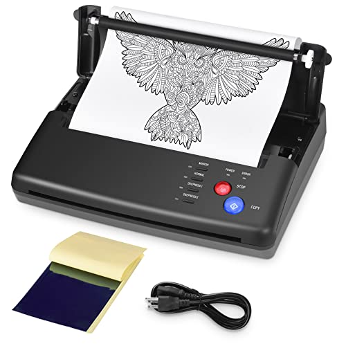 Suteck Tattoo Printer Machine Tattoo Transfer Stencil Machine with 40 Pcs Tattoo Transfer Paper Thermal Tattoo Copier Kit for Temporary and Permanent Tattoos