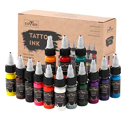 Eiptwh 14 Color Tattoo Inks Set 15ml 0.5oz Professional Tattoo Ink Kit for Tattoo Artist and Hobbyists