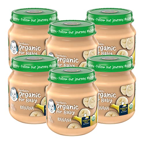 Gerber Organic for Baby 1st Foods Baby Food Jar, Banana, Made with Non-GMO & Organic Produce, USDA Organic Baby Food, 4-Ounce Glass Jar (Pack of 6 Jars)