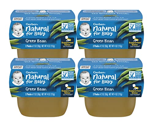 Gerber Natural for Baby 1st Foods Baby Food Tubs, Green Bean, Non-GMO & Natural Pureed Baby Food for Supported Sitters, 2 - 2 Ounce Tubs Per Pack (Pack of 4)