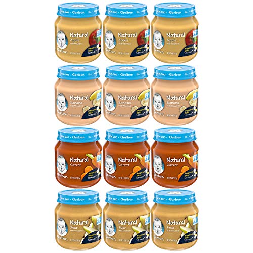 Gerber 1st Foods Natural Jars Variety Pack, 3 Apple, 3 Banana, 3 Carrot, 3 Pear, 12 CT