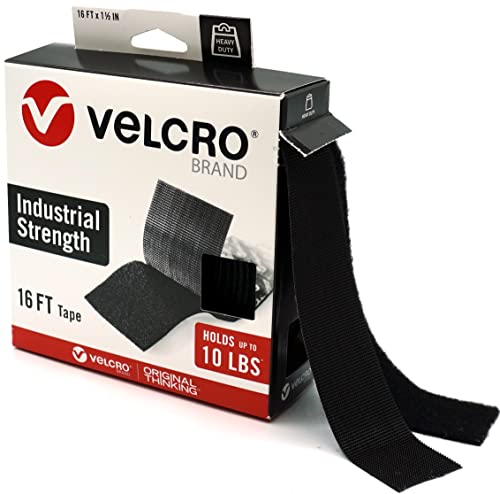 VELCRO Brand Heavy Duty Tape | 16 Foot Roll | Strong Sticky Back Adhesive Holds up to 10 lbs | Industrial Strength Fasteners for Indoor or Outdoor Use | 1-1/2in Width, Black (VEL-30838-USA)