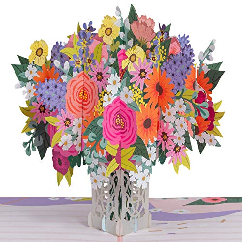 Paper Love Floral Arrangement 3D Pop Up Card, For Valentines Day, Mothers Day, All Occasions - 5" x 7" Cover - Includes Envelope and Note Tag