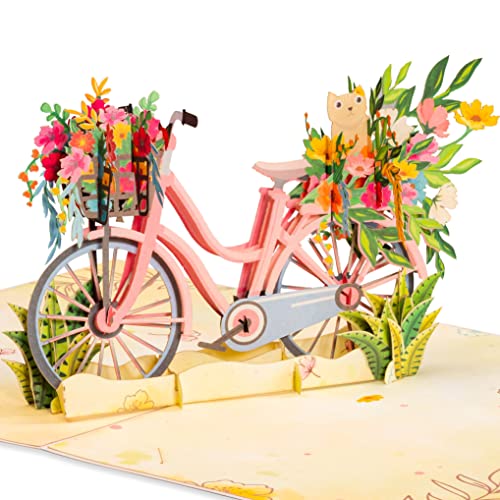 Paper Love 3D Pop Up Card, Spring Flower Bike, For Mothers Day, All Occasions - 5" x 7" Cover - Includes Envelope and Note Tag