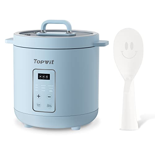 Topwit Mini Rice Cooker, 2 Cups Uncooked Rice Cooker Small with Glass Cover, 1.2L Portable Non-Stick Small Rice Cooker, Smart Control Rice Maker with 24H Delay Start & Keep Warm, Blue