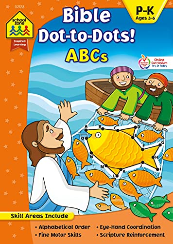 School Zone - Bible Dot-to-Dots! ABCs Workbook - Ages 3 to 6, Preschool, Kindergarten, Christian Scripture, Old & New Testament, Connect the Dots, Alphabet, and More (Inspired Learning Workbook)