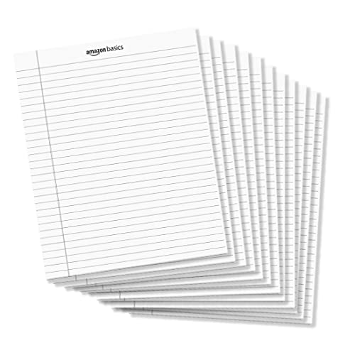 Amazon Basics Wide Ruled 8.5 x 11.75-Inch 50-Sheet Lined Writing Note Pad, White - Pack of 12