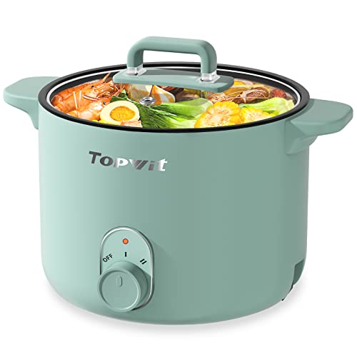 Topwit Electric Hot Pot, 1.5L Non-stick Ramen Cooker, Multi-Function Electric Pot for Pasta, Noodles, Steak, Egg, Electric Cooker with Dual Power Control, Over-Heating and Boil Dry Protection, Green